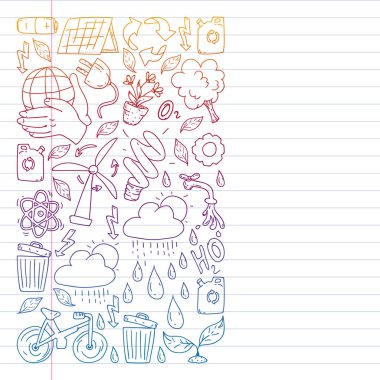 Vektör logosu, tasarım ve rozet trendy çizim tarzı - sıfır atık kavramı, geri dönüşüm ve yeniden, azaltmak - ekolojik yaşam tarzı ve sürdürülebilir gelişmeler simgeleri, degrade,