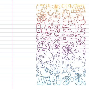 Vektör logosu, tasarım ve rozet trendy çizim tarzı - sıfır atık kavramı, geri dönüşüm ve yeniden, azaltmak - ekolojik yaşam tarzı ve sürdürülebilir gelişmeler simgeleri, degrade,