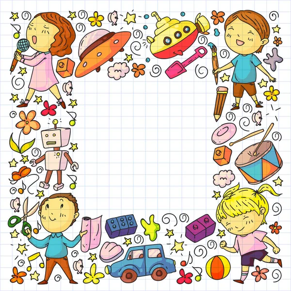 Gemalt von Hand Stilmuster zum Thema Kindheit. Vektor-Illustration für Kinderdesign. — Stockvektor