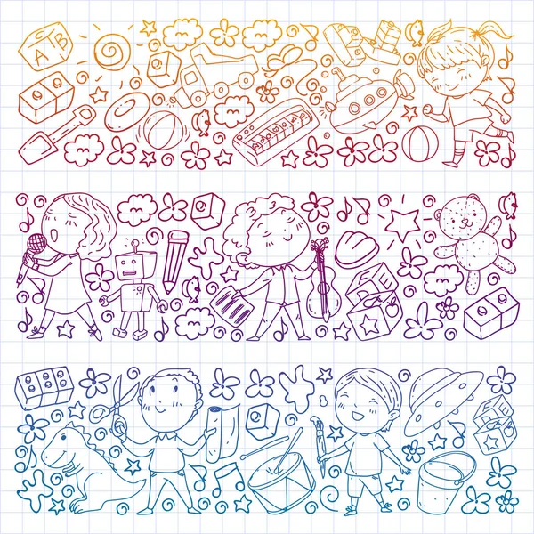 Çocukluk teması üzerinde el stili desen boyalı. Çocuk tasarımı için vektör illüstrasyon. Degrade stilinde kare not defteri üzerine çizim.