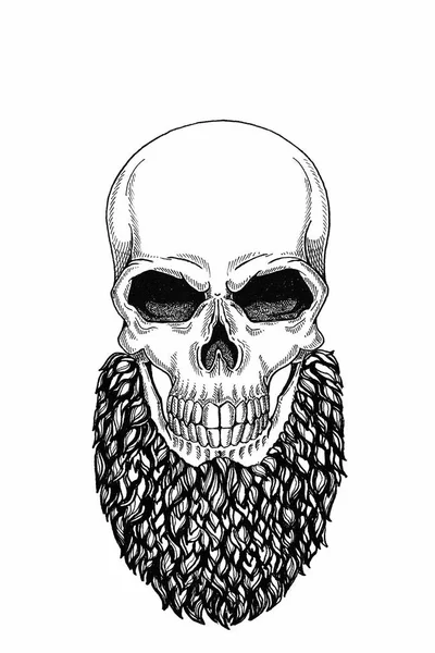 Monokróm illusztráció Barbershop a koponya szakáll, bajusz, csípő hajvágás és a fehér háttér, rajzfilm, dühös, szép, brutális. — Stock Fotó