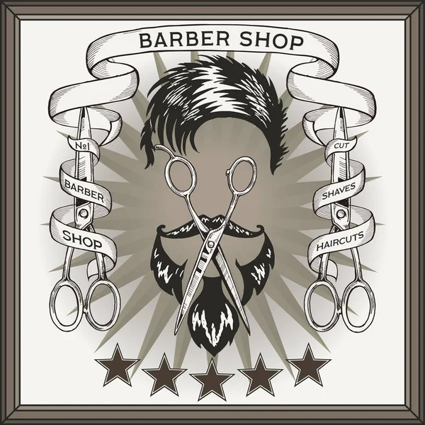 Vintage, hipster barbería logo en estilo antiguo, vector . — Vector de stock