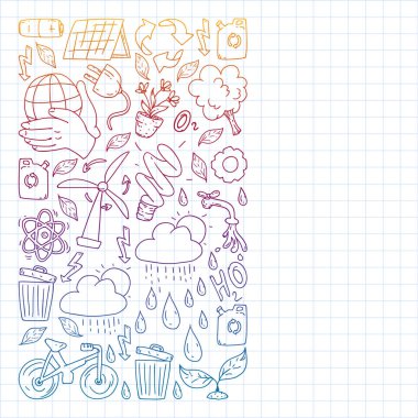 Anaokulunda vektör deseni, oyuncak çocuklar. Mutlu çocuk çizimleri. Bir Kare Defterde Not Defterine Gradyan çizimi.