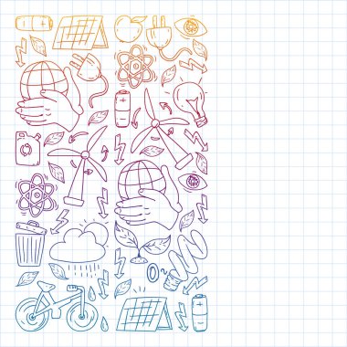 Anaokulunda vektör deseni, oyuncak çocuklar. Mutlu çocuk çizimleri. Bir Kare Defterde Not Defterine Gradyan çizimi.