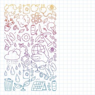 Anaokulunda vektör deseni, oyuncak çocuklar. Mutlu çocuk çizimleri. Bir Kare Defterde Not Defterine Gradyan çizimi.