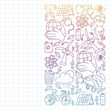 Anaokulunda vektör deseni, oyuncak çocuklar. Mutlu çocuk çizimleri. Bir Kare Defterde Not Defterine Gradyan çizimi.