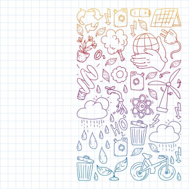 Anaokulunda vektör deseni, oyuncak çocuklar. Mutlu çocuk çizimleri. Bir Kare Defterde Not Defterine Gradyan çizimi.