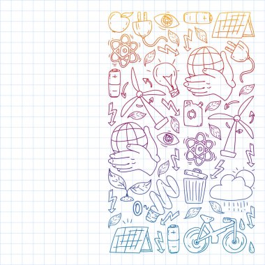 Anaokulunda vektör deseni, oyuncak çocuklar. Mutlu çocuk çizimleri. Bir Kare Defterde Not Defterine Gradyan çizimi.