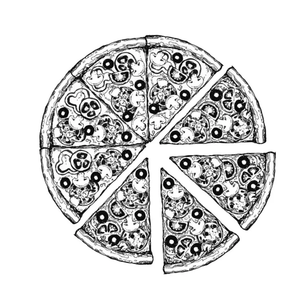Малюнок шматочка векторної піци. Рука намальована ілюстрація піци. Відмінно підходить для меню, плаката або лейблу . — стоковий вектор