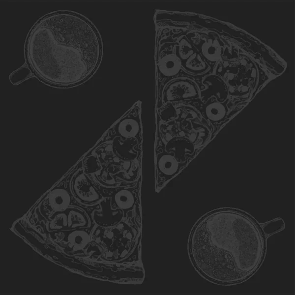 Vektor Pizza skiva ritning. Handritad pizza illustration. Perfekt för meny, affisch eller etikett. — Stock vektor