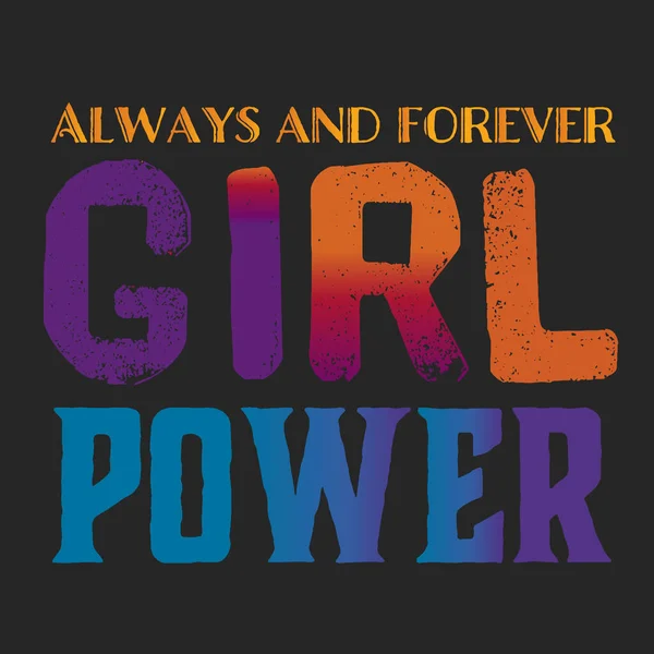 Girl Power Text, Feminismus Slogan. Schwarze Aufschrift für T-Shirts, Poster und Wandkunst. Feministisches Zeichen handgeschrieben mit Tinte und Pinsel. auf schwarzem Hintergrund. — Stockvektor