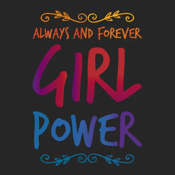 Girl power teks, slogan feminisme. Prasasti hitam untuk t shirt, poster dan seni dinding. Tanda feminis tulisan tangan dengan tinta dan kuas. pada latar belakang hitam. - Stok Vektor