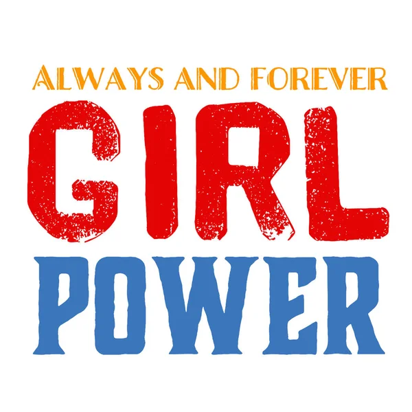 Girl power teks, slogan feminisme. Prasasti hitam untuk t shirt, poster dan seni dinding. Tanda feminis tulisan tangan dengan tinta dan kuas. Huruf berwarna. - Stok Vektor