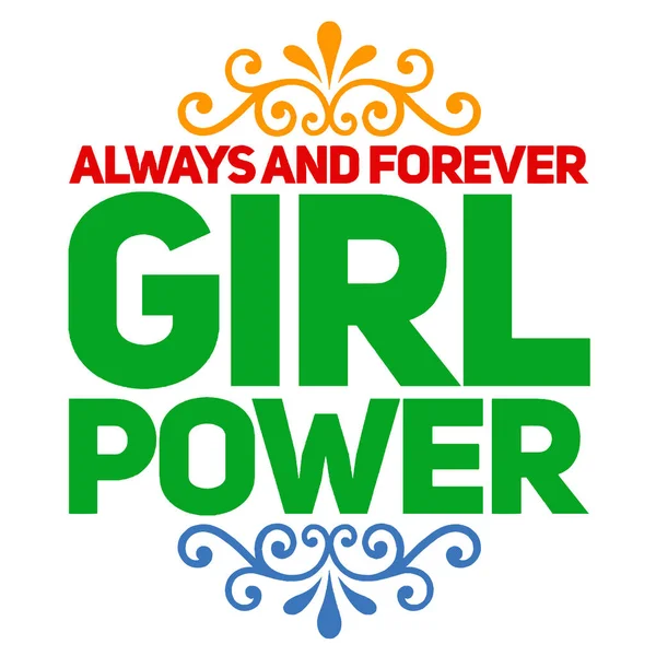 Girl power teks, slogan feminisme. Prasasti hitam untuk t shirt, poster dan seni dinding. Tanda feminis tulisan tangan dengan tinta dan kuas. Huruf berwarna. - Stok Vektor