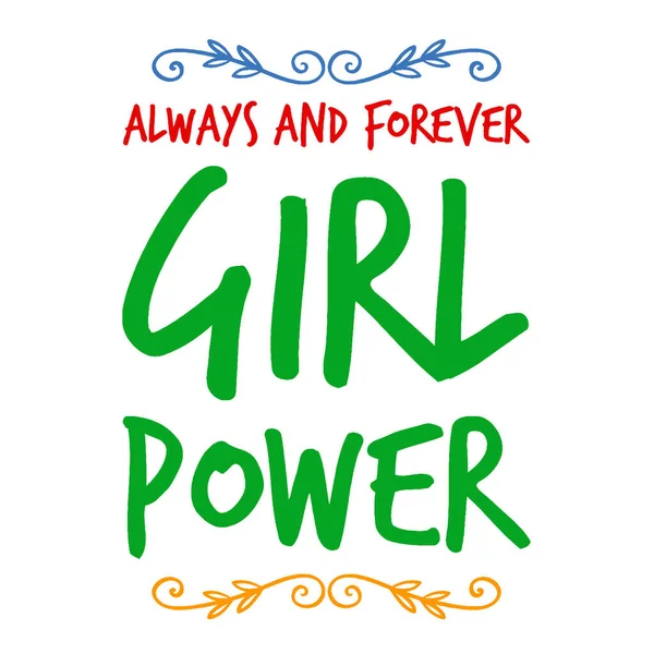 Girl power teks, slogan feminisme. Prasasti hitam untuk t shirt, poster dan seni dinding. Tanda feminis tulisan tangan dengan tinta dan kuas. Huruf berwarna. - Stok Vektor