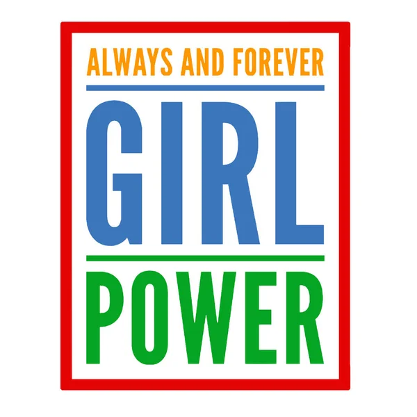 Girl power teks, slogan feminisme. Prasasti hitam untuk t shirt, poster dan seni dinding. Tanda feminis tulisan tangan dengan tinta dan kuas. Huruf berwarna. - Stok Vektor