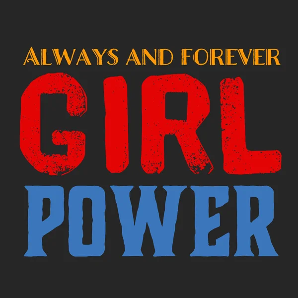 Girl power teks, slogan feminisme. Prasasti hitam untuk t shirt, poster dan seni dinding. Tanda feminis tulisan tangan dengan tinta dan kuas. pada latar belakang hitam. - Stok Vektor