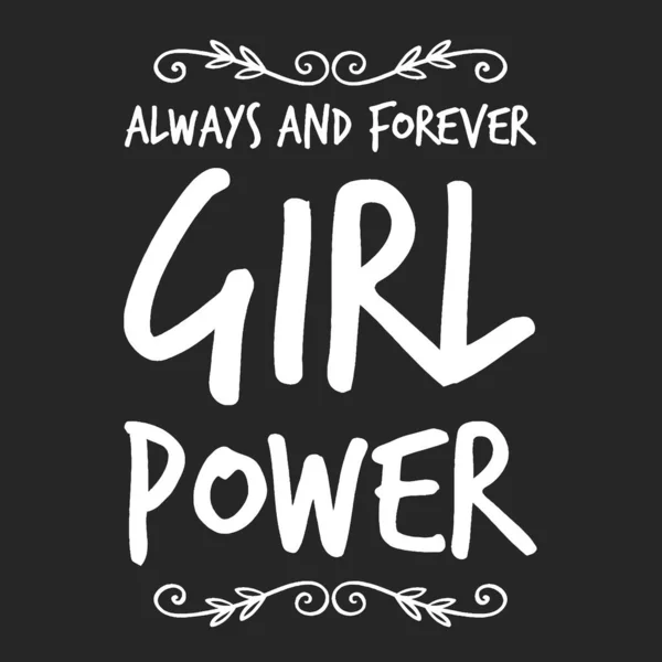 Girl power teks, slogan feminisme. Prasasti hitam untuk t shirt, poster dan seni dinding. Tanda feminis tulisan tangan dengan tinta dan kuas. - Stok Vektor