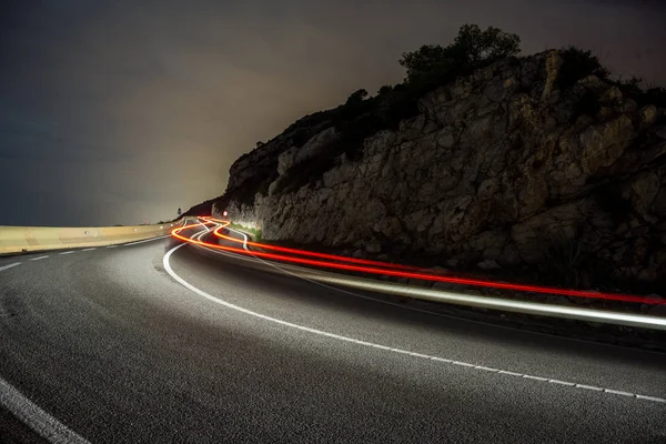 Coches Circulando Por Noche Carretera Curvas Catalonia Garraf — Zdjęcie stockowe