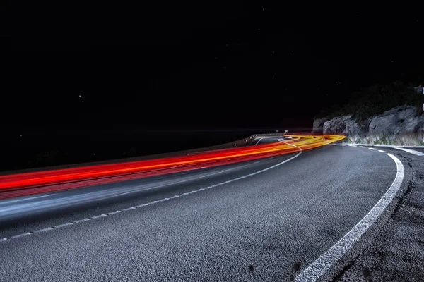 Coches Circulando Por Noche Carretera Curvas Catalonia Garraf — Zdjęcie stockowe