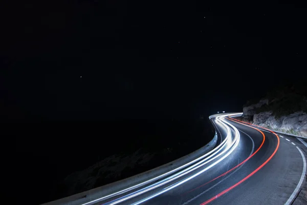 Coches Circulando Por Noche Carretera Curvas Catalonia Garraf — Zdjęcie stockowe