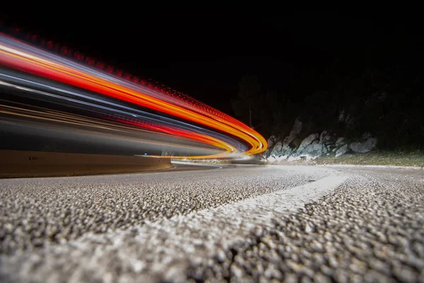 Coches Circulando Por Noche Carretera Curvas Catalonia Garraf — Zdjęcie stockowe