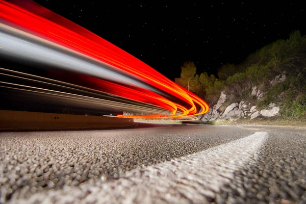 Coches Circulando Por Noche Carretera Curvas Catalonia Garraf — Zdjęcie stockowe