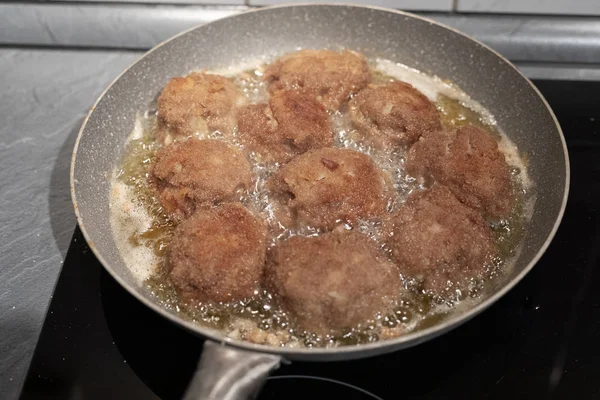 Close Photo Fried Meatballs Pan — Stock Photo, Image