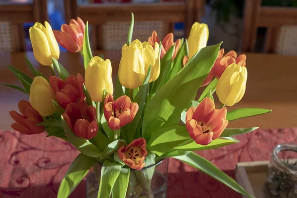 Fleurs Printanières Jaunes Orange Dans Salon Intérieur — Photo