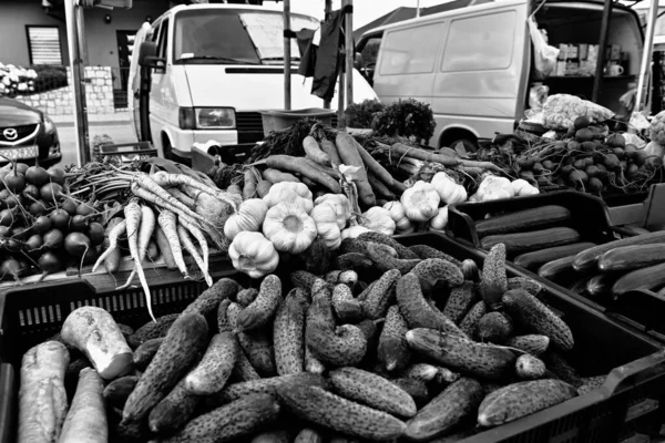 Typical Polish Market Artistic View Black Nad White Grodzisk Wielkopolski — Stock Photo, Image