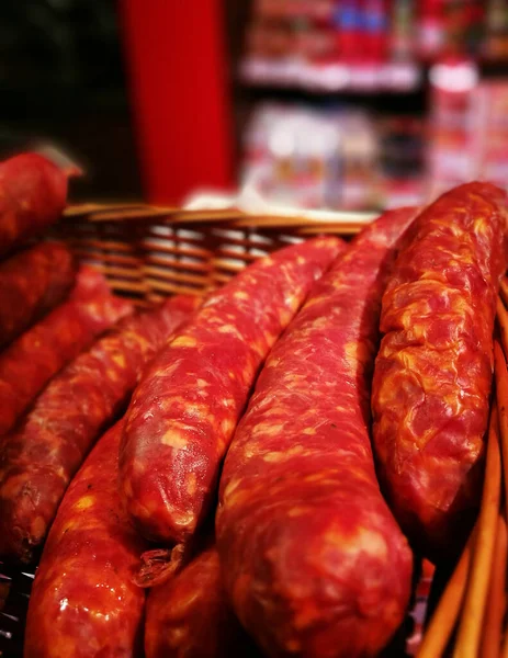 Tasty Polish Food Polish Raw Sausage Basket — Stock Photo, Image