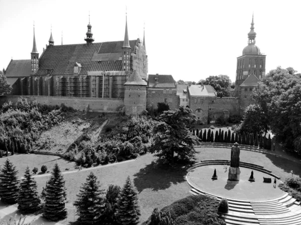 Бачу Фромборка Художній Вигляд Чорно Білому Польському Середньовічному Місті Фромборк — стокове фото