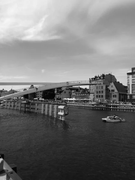 Bascule Bridge Pedestrian Footbridge Center Gdansk Rivers Motlawa — Stock Photo, Image