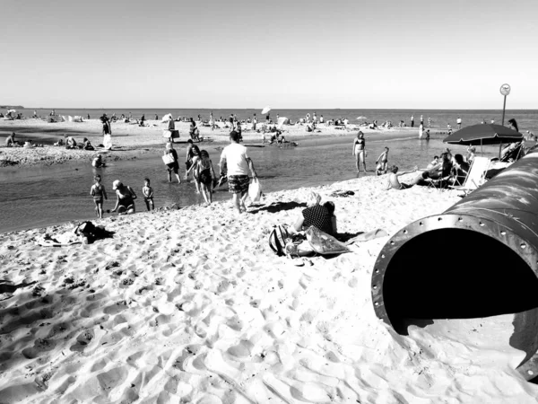 Siltning Fungerar Strandområdet Konstnärlig Look Svart Och Vitt — Stockfoto