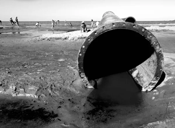 Silting Works Beach Area Artistic Look Black White — Stock Photo, Image