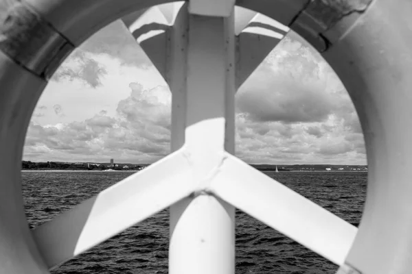 Seport Gdansk Lifebuoy Dramatic Sky Gulf Gdansk Baltic Sea Poland — Stock Photo, Image