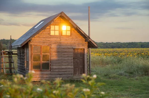 WOOD CABIN WITH NOONE ON SUNRISE