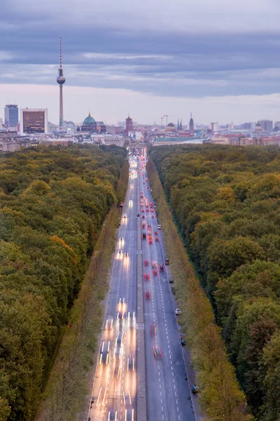View from Berlin Victory Tower of autumn traffic road