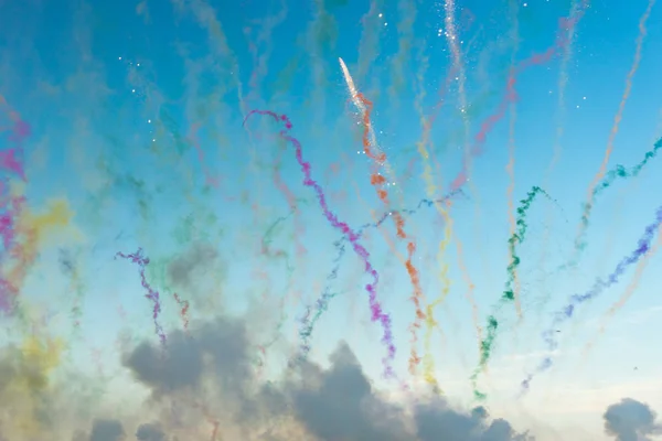 Day fireworks made with color bombs exploding smoke paint