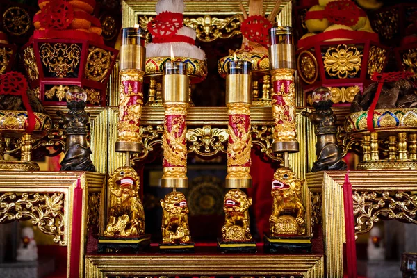 Altar Chinese Shrine Wooden Sculpture Worship Offerings — Stock Photo, Image