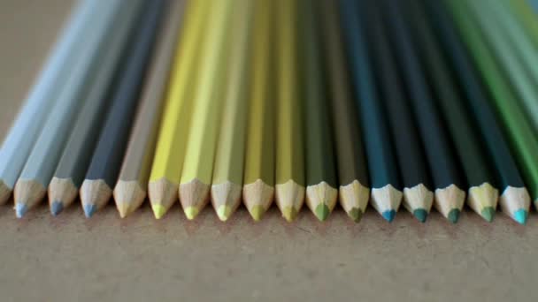 Colored Pencils Wooden Texture Close Footage Colorful Pencils Horizontal View — Stock Video