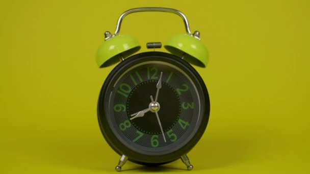 Alarm Clock Wake Morning Isolated Yellow Background — Stock Video