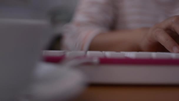 Manos Mujer Escribiendo Teclado Computadora Empresaria Trabajando Portátil Oficina Camera — Vídeo de stock