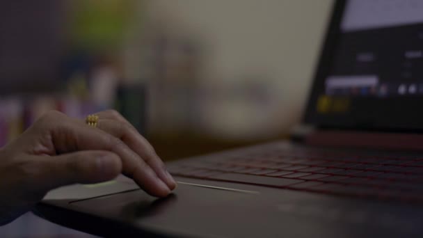Dizüstü Bilgisayarı Kullanan Bir Kadının Web Sitesini Kaydırdığı Eli Kapat — Stok video