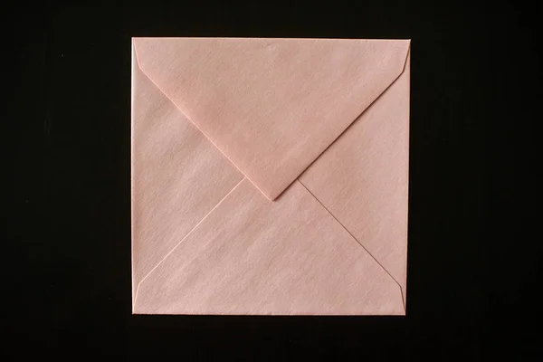 Letter Envelope Black Background Mock Your Design Flat Lay — Stock Photo, Image