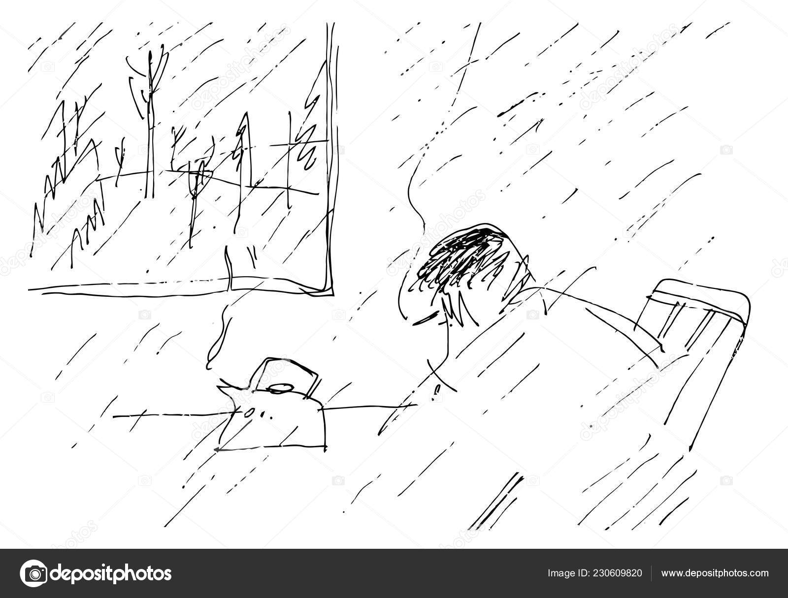 Rainy season drawing black and white sad rainy day black