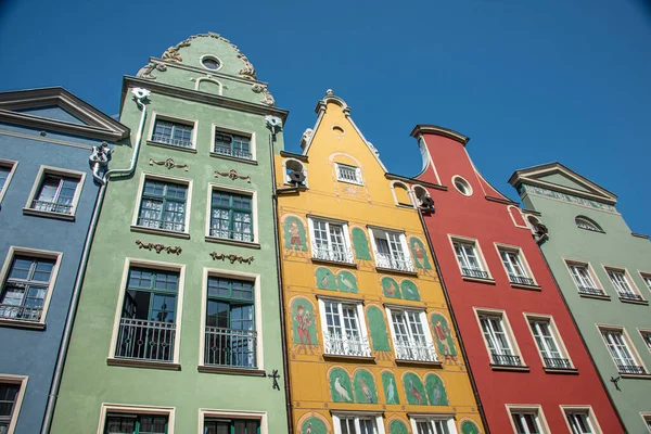 Hermosas Casas Antiguas Fachadas Vistas Del Casco Antiguo Gdank Polonia — Foto de Stock