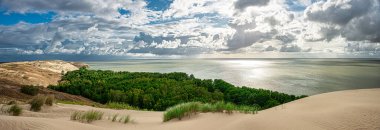 Nida, Neringa, Litvanya yakınlarındaki Curonian Spit 'te Gri Kumulların Panoramik Manzarası