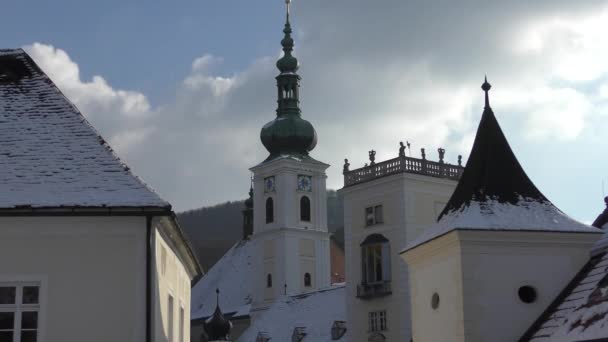 Inner Yard View Cistercian Monastery Heiligenkreuz Abbey Trinity Column — Stock Video