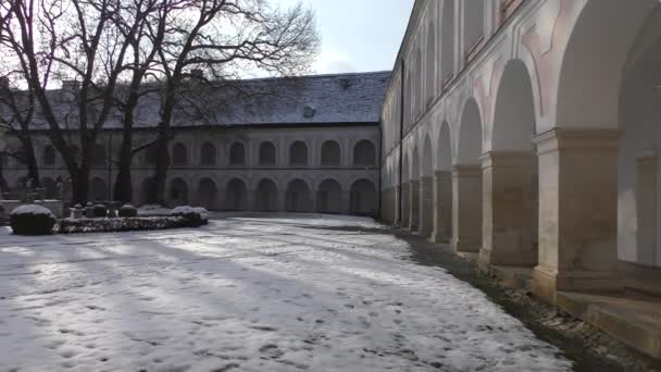 Pátio Interior Vista Mosteiro Cisterciense Abadia Heiligenkreuz Com Coluna Trindade — Vídeo de Stock